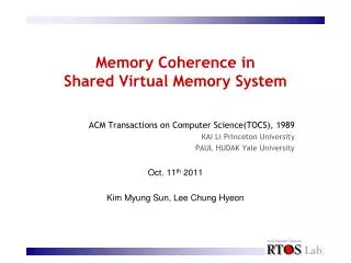 Memory Coherence in Shared Virtual Memory System