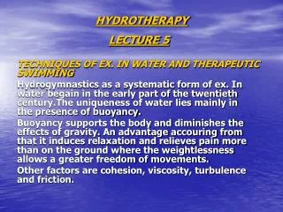 HYDROTHERAPY LECTURE 5