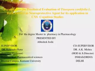 For the degree Master in pharmacy in Pharmacology
