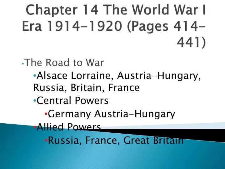 chapter 14 the world war i era 1914 1920 pages 414 441