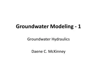 Groundwater Modeling - 1