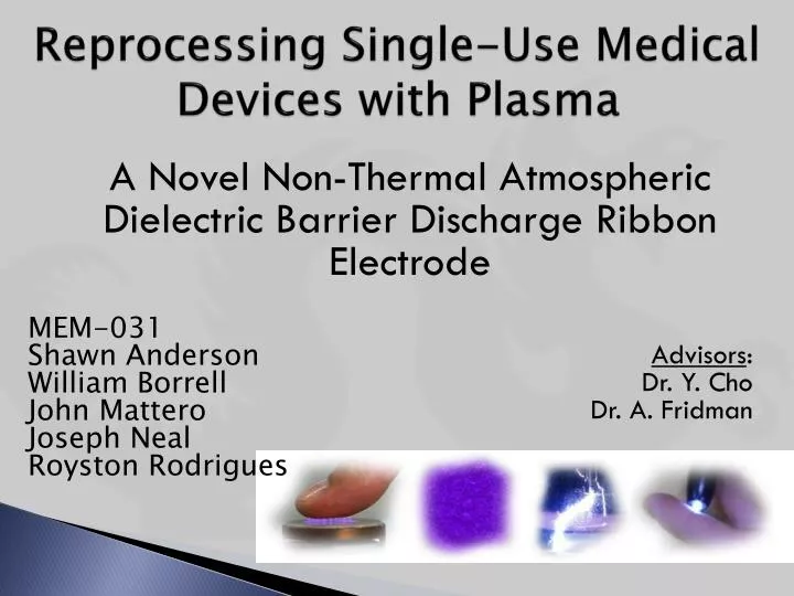 reprocessing single use medical devices with plasma
