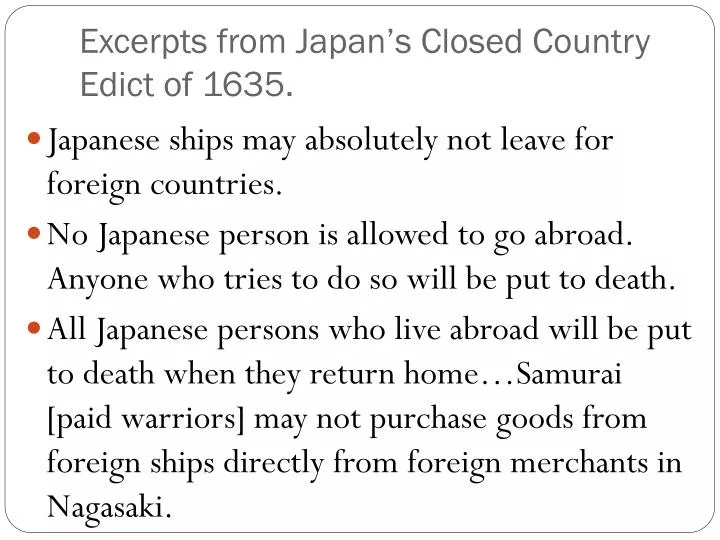 excerpts from japan s closed country edict of 1635