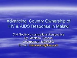 Advancing Country Ownership of HIV &amp; AIDS Response in Malawi