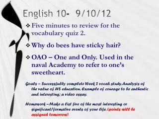 English 10- 9/10/12