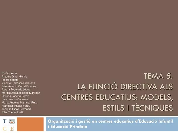 tema 5 la funci directiva als centres educatius models estils i t cniques