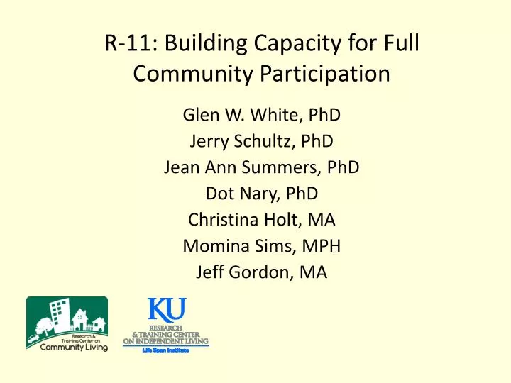 r 11 building capacity for full community participation