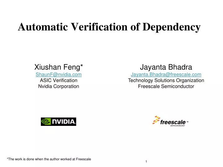 xiushan feng shaunf@nvidia com asic verification nvidia corporation