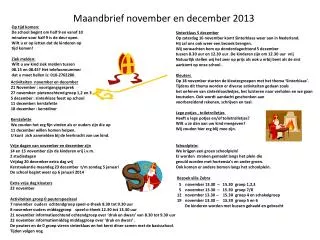 maandbrief november en december 2013