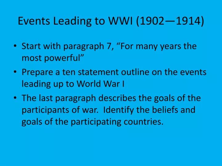events leading to wwi 1902 1914