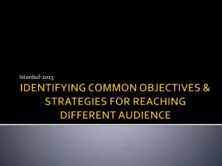 IDENTIFYING COMMON OBJECTIVES &amp; STRATEGIES FOR REACHING DIFFERENT AUDIENCE