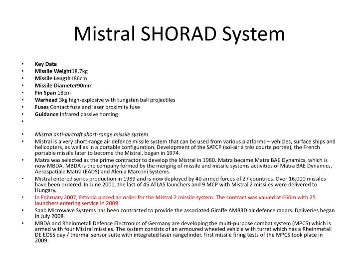 mistral shorad system