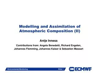 Modelling and Assimilation of Atmospheric Composition (II)