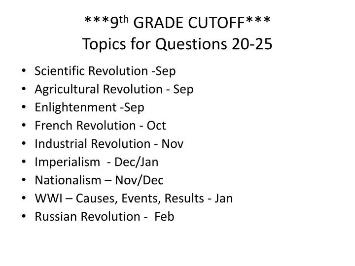 9 th grade cutoff topics for questions 20 25