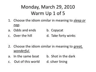 monday march 29 2010 warm up 1 of 5