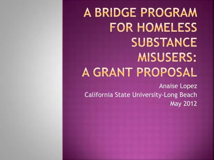 a bridge program for homeless substance misusers a grant proposal