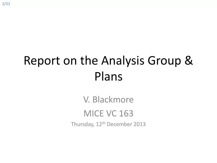 report on the analysis group plans