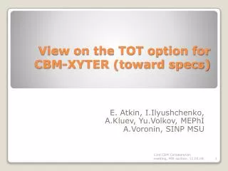 View on the TOT option for CBM-XYTER (toward specs)