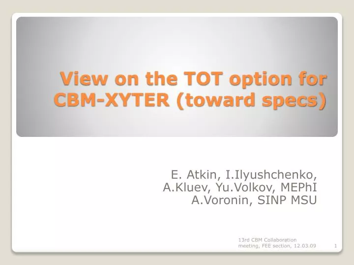 view on the tot option for cbm xyter toward specs