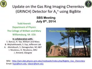 Update on the Gas Ring Imaging Cherenkov (GRINCH) Detector for A 1 n using BigBite