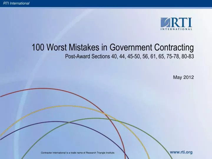 100 worst mistakes in government contracting post award sections 40 44 45 50 56 61 65 75 78 80 83