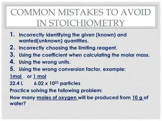 Common mistakes to avoid in Stoichiometry