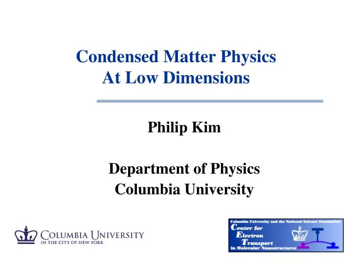 condensed matter physics at low dimensions
