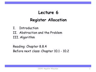 Lecture 6 Register Allocation