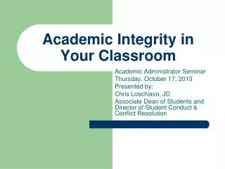Academic Integrity in Your Classroom