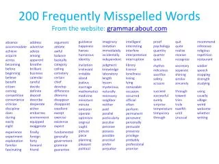 200 Frequently Misspelled Words From the website: grammar.about.com