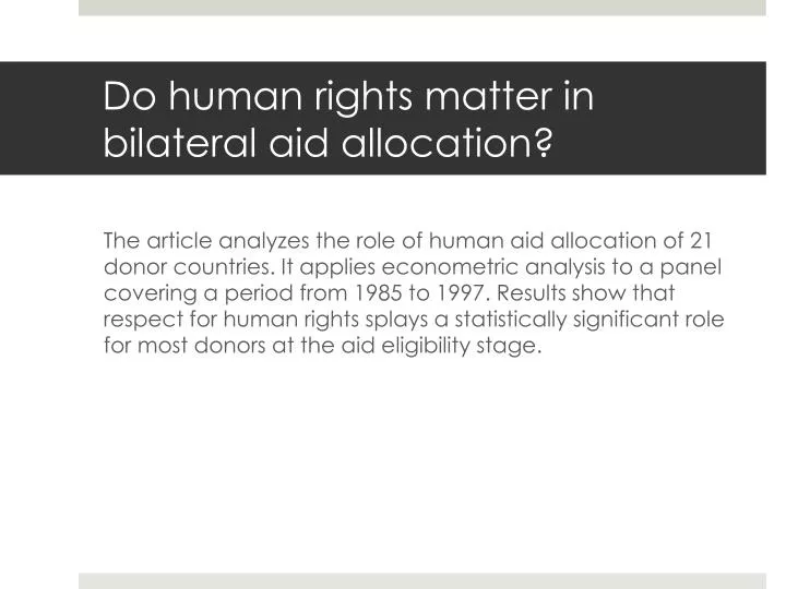 do human rights matter in bilateral aid allocation