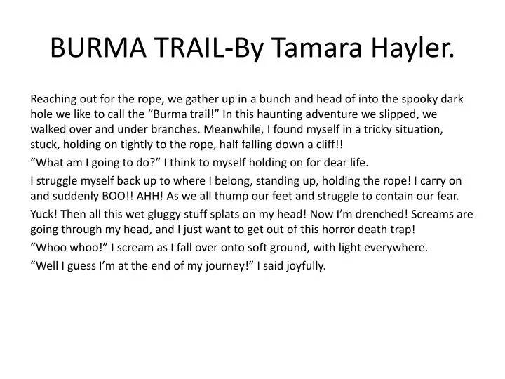 burma trail by tamara hayler