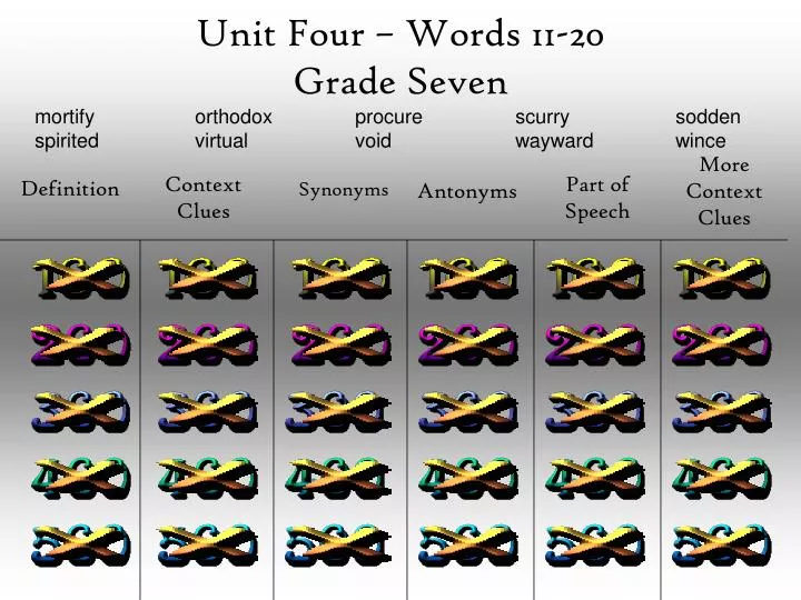 unit four words 11 20 grade seven