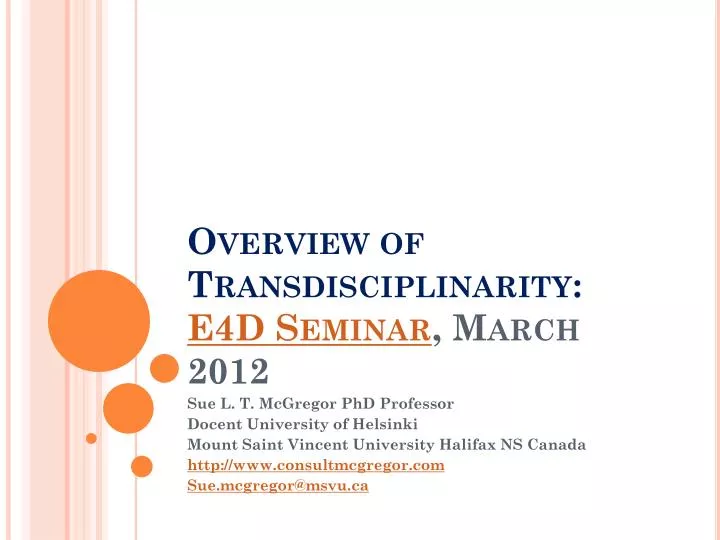 overview of transdisciplinarity e4d seminar march 2012