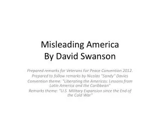 Misleading America By David Swanson