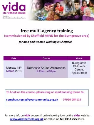 free multi-agency training (commissioned by Sheffield MIND for the Burngreave area)