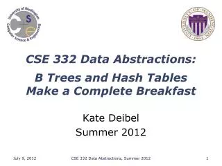 CSE 332 Data Abstractions : B Trees and Hash Tables Make a Complete Breakfast