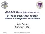 CSE 332 Data Abstractions : B Trees and Hash Tables Make a Complete Breakfast