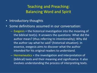 Teaching and Preaching: Balancing Word and Spirit