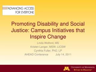 Promoting Disability and Social Justice: Campus Initiatives that Inspire Change