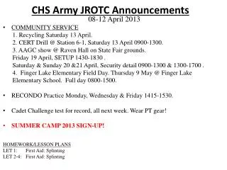 CHS Army JROTC Announcements