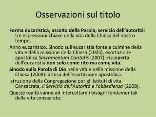 osservazioni sul titolo