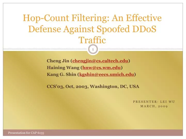 hop count filtering an effective defense against spoofed ddos traffic