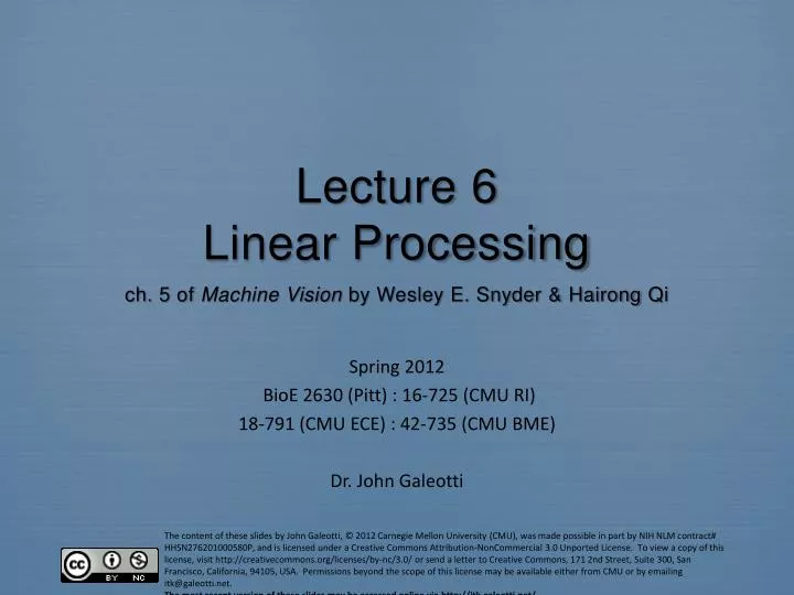 lecture 6 linear processing ch 5 of machine vision by wesley e snyder hairong qi