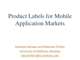 Product Labels for Mobile Application Markets