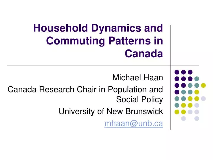 household dynamics and commuting patterns in canada