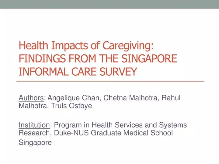 health impacts of caregiving findings from the singapore informal care survey