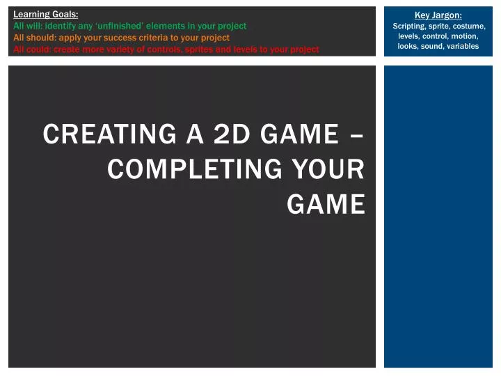creating a 2d game completing your game