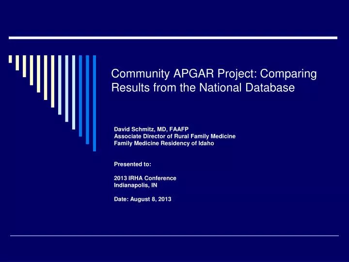 community apgar project comparing results from the national database