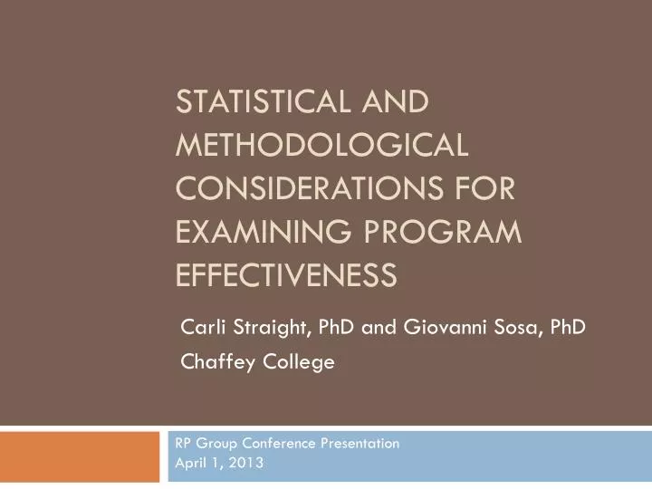 statistical and methodological considerations for examining program effectiveness